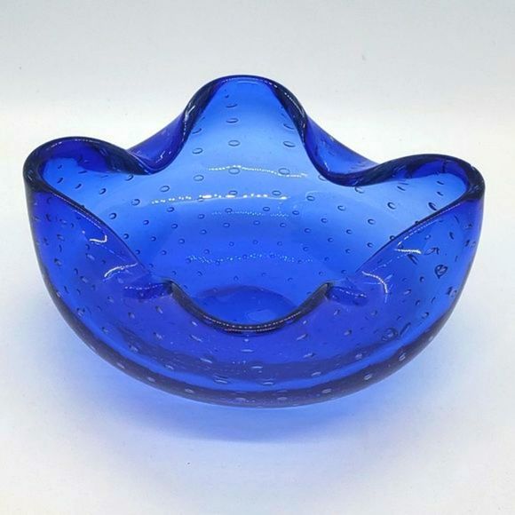 Murano Vintage Cobalt Blue Bullicante Art Glass Bowl or Ashtray - Picture 9 of 10